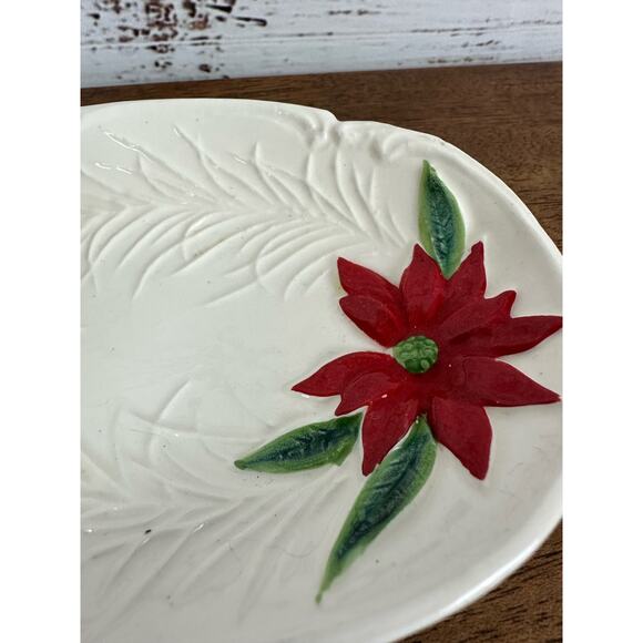 Vintage Napcoware Japan Single White Red Poinsettia Christmas Candy Dish - Picture 4 of 8
